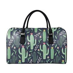 SEANATIVE Wochenend-Reisetasche für Damen und Herren, PU-Leder, Gepäcktasche, großes Fassungsvermögen, Organizer, Grüner Kaktus von SEANATIVE