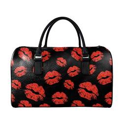 SEANATIVE Wochenend-Reisetasche für Damen und Herren, PU-Leder, Gepäcktasche, großes Fassungsvermögen, Organizer, Rote Lippe von SEANATIVE