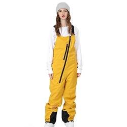 SEARIPE Damen-Ski-Lätzchen, Schneehose, verstellbar, verschleißfest, Lätzchen, Wandern, Klettern, isolierte Skihose (K2113, Gelb, XL) von SEARIPE