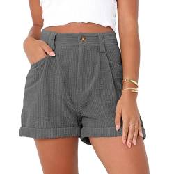 Damen Cord-Shorts mit Taschen, Sommerbündchen, kurzer Saum, hohe Taille, lässige Shorts mit hoher Taille, hohe Taille von SEARUB
