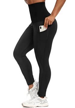 SEASUM Donna Leggins Sportivi Super Vita Alta, Pantalon Hook Slim Fit Snellente per Allenamento Yoga Fitness, G-tasca normali-Nero XXXL von SEASUM