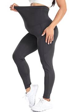 SEASUM Umstandsleggings mit Handytasche, Lange Umstandshose Blickdichte, Stretch Leggings Schwangerschaft Hosen Jogginghose, Freizeithose für Schwangere, N7480-Grau S von SEASUM