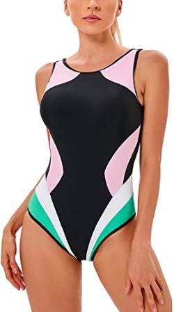 Badeanzug Sport Damen Bauchweg Einteiliger Bademode Swimsuit mit Brustpads Einteiliger Figurformender Herstellergröße 3XL/ EU Größe 46-48 von SEAUR