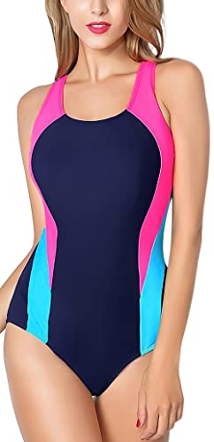 Badeanzug Sport Damen Bauchweg Einteiliger Bademode Swimsuit mit Brustpads Einteiliger Figurformender Herstellergröße M/EU Größe 38-40 von SEAUR