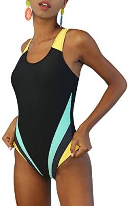 Badeanzug Sport Damen Bauchweg Einteiliger Bademode Swimsuit mit Brustpads Einteiliger Figurformender Herstellergröße XL/EU Größe 42-44 von SEAUR
