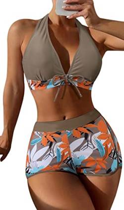 Damen Bikini Set 2 Stück Bikini Top Badeanzug Oberteil Sommer Badeshorts Floral Swimsuit S von SEAUR