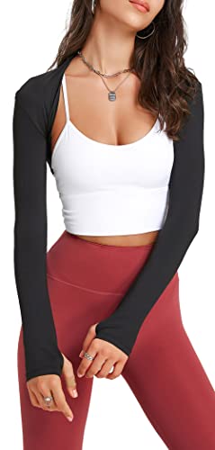 Damen Bolero Strickjacke Langarm Jacke Open Front Schulterjacke Shrug Cardigan Top Yoga Fitness Kurz Jäckchen L von SEAUR