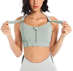 Damen Sport Bustier Rückenfrei Gym Top mit Polster Sporttop Einstellbarer Schultergurt Zip Front High Impact mit Polstern Sportbh Activewear Sportunterwäsche von SEAUR