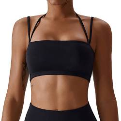 Damen Sport Bustier Rückenfrei Gym Top mit Polster Sporttop gibt Guten Halt Medium Impact mit Polstern Sportbh Activewear Sportunterwäsche Schwarz von SEAUR