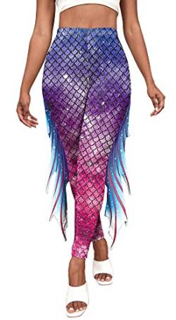 Frauen Mermaid Scale Skinny Pants High Waist Schlaghose Stretch Bequeme Lange Hose Karnevalskostüm M von SEAUR