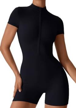 Jumpsuit Damen Kurz Eng Reißverschluss Sport Playsuit Fitness Yoga Bodysuit Overall Stretch Bodycon Tag S=EU xs von SEAUR