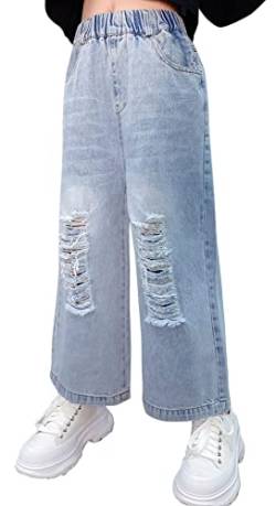 Mädchen Casual Wide Leg Jeans Bequeme Lässige Denim Hosen Gewaschen mit Taschen Jeanshosen für Alltag Schule Freizeit von SEAUR