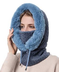 SEAUR 3 in 1 Sturmhaube Balaclava Damen Warm Schlupfmütze Fleece Gefüttert Skimütze Strickmütze Wintermütze Fahrrad Mütze Schal Gesichtsmaske - Blau von SEAUR