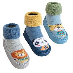 SEAUR Baby Hüttenschuhe 0-36 Monate Gefüttert Socken Winter Kniestrümpfe 3 Paar Haussocken Kleinkind Bodensocken - 30-36 Monate - 24-25 EU von SEAUR