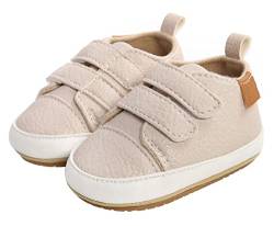 SEAUR Baby Sneaker Anti-Rutsch Turnschuhe Kleinkind Lauflernschuhe 0-18 Monate Baby Jungen Mädchen Schuhe PU Leder Krabbelschuhe - Beige - 6-12 Monate von SEAUR