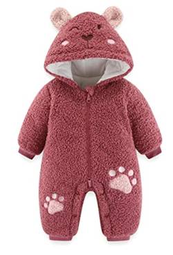 SEAUR Baby Strampler Winter Fleece Overall mit Kapuze Neugeborene 0-18 Monate Schneeanzug Junge Mädchen Winteroverall Jumpsuit - 9-12 Monate - Rosa von SEAUR