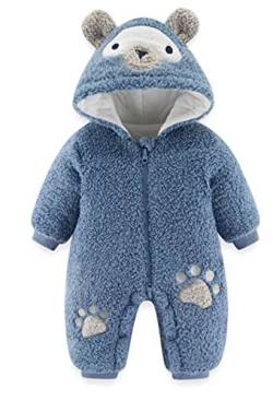 SEAUR Baby Winter Overall mit Kapuze Fleece Schneeanzug Neugeborene 0-18 Monate Hoodie Strampler Dick Jumpsuit Junge Mädchen - 3-6 Monate - Blau von SEAUR