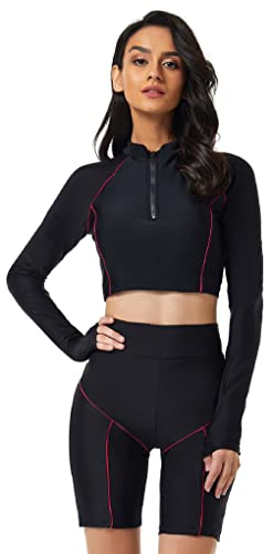 SEAUR Badeanzug Damen Zweiteiliger Rash Guard Langarm UPF 50+ UV Schutz Schwimmanzug Bikini Badeshorts Slim Fit Sonnenschutz Bademode Shirt - L von SEAUR