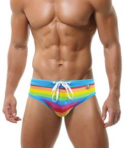 SEAUR - Badehose Badeslip Herren Slip Eng Kurz Schwimmhose Jungen Schnell Trocknend mit Abnehmbar Pad Niedriger Sitz Strand Pool Wassersport Classic Swimming Swim Briefs Regenbogen von SEAUR