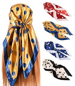 SEAUR Bandana Damen Halstuch 100% Polyester Kopftuch Satin Seidentuch 4 Stück Quadratischer Schal - 90x90cm von SEAUR