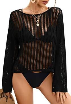 SEAUR Bikini Cover Up Damen Netz Strand Oberteil Gestrickt Langarm Top Sommer Strandkleid Strandponcho Badeanzug Cover Ups Strandtunika - S von SEAUR