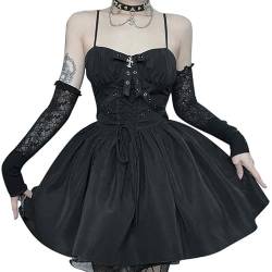 SEAUR Bodycon Kleid Damen Sexy Kurz Minikleid Punk Gothic Kleid Spaghetti Retro Schnürkleid Partykleid Club Wear - M von SEAUR