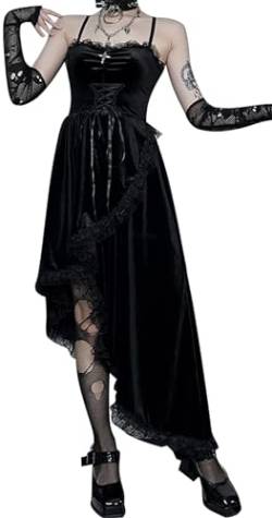 SEAUR Bodycon Kleid Damen Sexy Kurz Minikleid Punk Gothic Kleid Spaghetti Retro Spitze Schnürkleid Samt Partykleid Club Wear - M von SEAUR