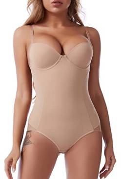 SEAUR Bodysuit Shapewear für Frauen Bauchkontrolle Shaping Body Shaper Jumpsuits Tops mit integriertem BH ärmellos Camisole nahtlose Taillentrainer Body Unterwäsche, beige, 36 von SEAUR