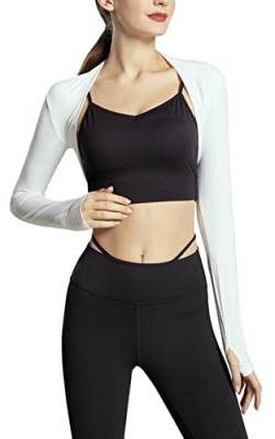 SEAUR Bolero Damen Yoga Tanz Sport Schulterjacke Ballet Strickjacke Kurz Vorne Öffnen Fitness Shrug Cardigan Top - Weiß - S von SEAUR