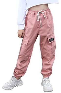 SEAUR Cargo Hose Mädchen Hip Hop Sporthose mit Gummibund Taschen Jogginghose Freizeithose mit Kordelzug Trainingshose Sport Freizeit Streetwear - 160-152/158 von SEAUR