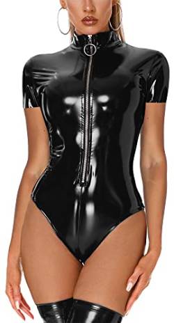 SEAUR Catsuit Damen Wetlook Unterwäsche Frauen Sexy Lack Leder Exklusives Clubwear Club Enge Glänzend Strampler Onesie Jumpsuit Playsuit Einteiler von SEAUR