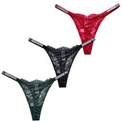 SEAUR Damen 3er Pack Spitze String Tanga Niedrige Taille Sexy Unterhose Strass Hipster Unterwäsche von SEAUR