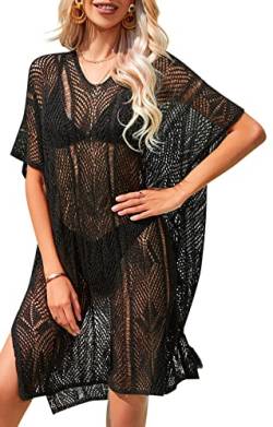 SEAUR Damen Bikini Cover Up Loch Sommer Strand Kimono Netz Maxi Strandkleid Große Größen Strandponcho Lang Strandtunika Kaftan Pareos von SEAUR