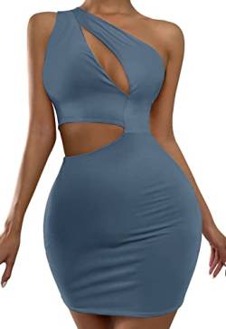 SEAUR Damen Bodycon Kleid Kurz Eng Sexy Minikleid Blau Partykleid Abendkleid EIN Schulter Sommerkleider - XS von SEAUR