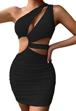 SEAUR Damen Bodycon Kleid Kurz Eng Sexy Minikleid Schwarz Partykleid Abendkleid EIN Schulter Sommerkleider - XS von SEAUR