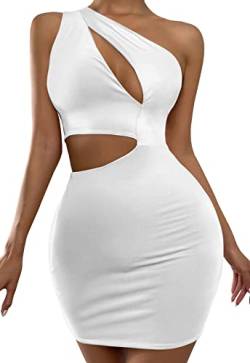 SEAUR Damen Bodycon Kleid Kurz Eng Sexy Minikleid Weiß Partykleid Abendkleid EIN Schulter Sommerkleider - XS von SEAUR