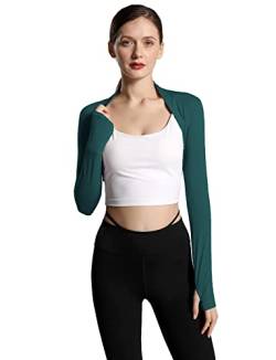 SEAUR Damen Bolero Achselzucken Kurz Geschnittene Sport Strickjacke mit Arm Ärmeln Bolerojäckchen für Training Alltag Fitness Grün 2 L von SEAUR