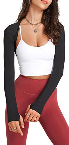 SEAUR Damen Bolero Achselzucken Kurz Geschnittene Sport Strickjacke mit Arm Ärmeln Crop Sport Strickjacke für Training Alltag Fitness Schwarz L von SEAUR