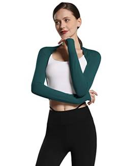 SEAUR Damen Bolero Tanz Yoga Strickjacke Kurz Ballet Schulterjacke Vorne Öffnen Shrug Cardigan Top für Sport Fitness - Dunkelgrün - M von SEAUR