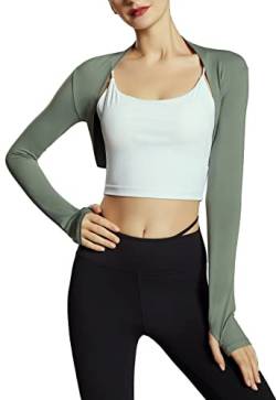 SEAUR Damen Bolero Tanz Yoga Strickjacke Kurz Ballet Schulterjacke Vorne Öffnen Shrug Cardigan Top für Sport Fitness - Grün - M von SEAUR