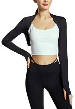 SEAUR Damen Bolero Tanz Yoga Strickjacke Kurz Ballet Schulterjacke Vorne Öffnen Shrug Cardigan Top für Sport Fitness - Schwarz - M von SEAUR