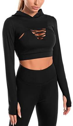 SEAUR Damen Crop Pullover Yoga Fitness Top Cut Out Sportshirt Sehr Kurz Sport Oberteil Langarm Longsleeve T-Shirt Gym Top Laufshirt - S von SEAUR