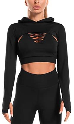 SEAUR Damen Cropped Kapuzenpullover Sehr Kurz Hoodie Oberteile Langarm Kapuzenpulli mit Daumenloch von SEAUR