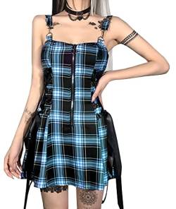 SEAUR Damen Gothic Kariert Kleid Punk Retro Bodycon Minikleid Y2K Schnürkleid Partykleid Clubwear Cosplay Kostüm - M von SEAUR