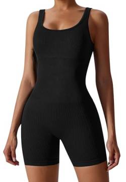 SEAUR Damen Jumpsuit Kurz Eng Sport Yoga Bodysuit Ärmellos Stretch Bodycon Romper Gym Einteiler Overall - XL von SEAUR