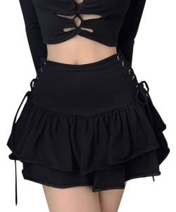 SEAUR Damen Minirock Gothic Punk Plissee Rock Kurz Schwarz Cosplay Party Club Wear High Waist A Linie Spitze Steampunk Skirt - M von SEAUR