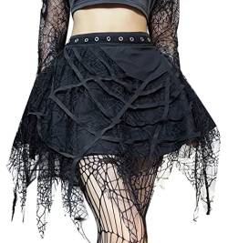 SEAUR Damen Minirock Gothic Punk Plissee Rock Kurz Schwarz Cosplay Party Club Wear High Waist A Linie Spitze Steampunk Skirt - M von SEAUR