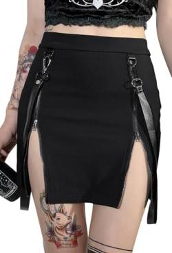 SEAUR Damen Minirock Gothic Punk Plissee Rock Kurz Schwarz Cosplay Party Club Wear High Waist A Linie Spitze Steampunk Skirt - XXL von SEAUR