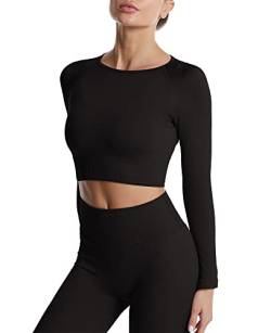 SEAUR Damen Sport Oberteil Langarm Crop Top Yoga Fitness Laufshirt Longsleeve T-Shirt Eng Kurz Gym Top Sportshirt - S von SEAUR