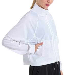SEAUR Damen Sportjacke Dünn Atmungsaktiv Laufjacke Weiß UPF 50+ Sommer Trainingsjacke Sweatjacke Fitness Yoga Jacke - M von SEAUR